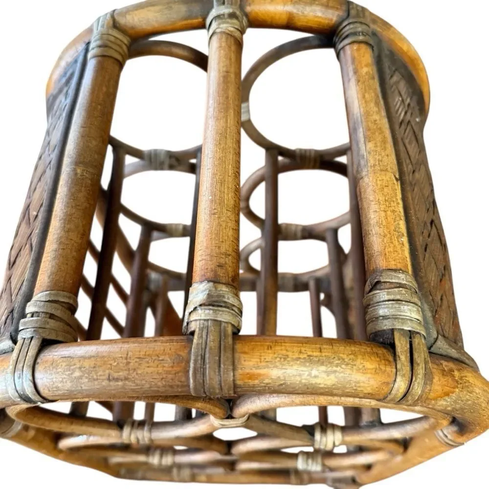 Vintage 70’s Bamboo and Rattan 6 bottle Freestanding Wine Rack